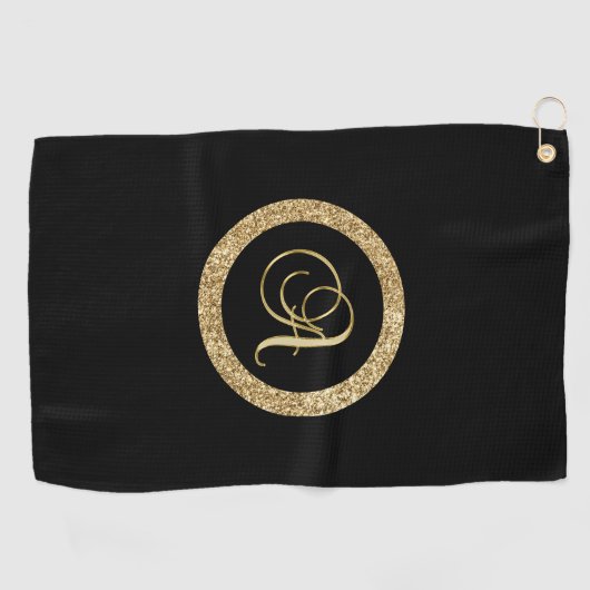 Serviette De Golf Monogramme A, élégant script doré (Horizontal)