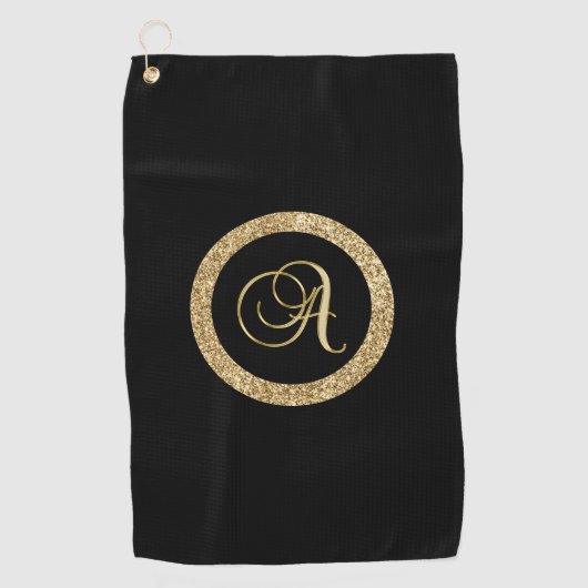 Serviette De Golf Monogramme A, élégant script doré (Devant)