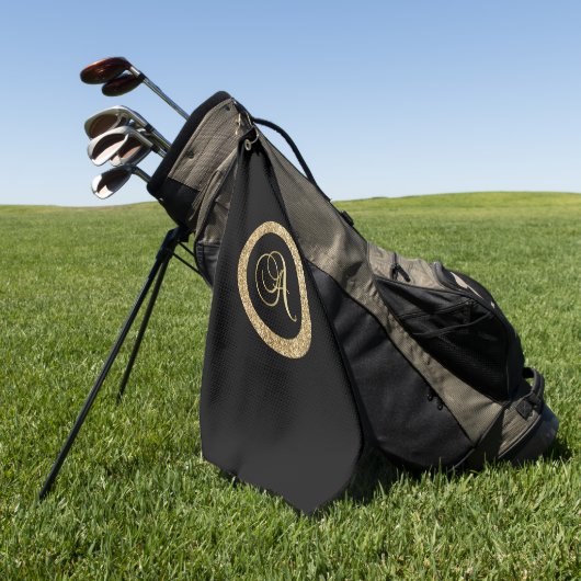 Serviette De Golf Monogramme A, élégante écriture dorée (Vert)