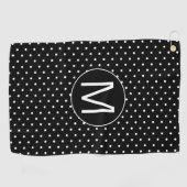 Serviette De Golf Monogramme à pois noir et blanc (Horizontal)