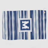 Serviette De Golf Monogramme à rayures bleues et blanches (Horizontal)