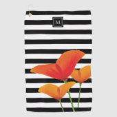 Serviette De Golf Monogramme à rayures noires chic (Devant)