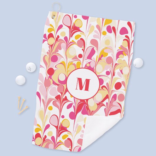Serviette De Golf Monogramme Abstrait en marbre rétro Motif rose