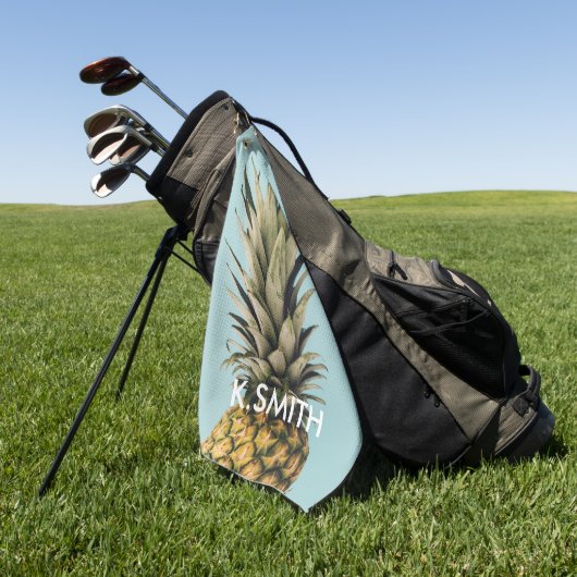 Serviette De Golf Monogramme Ananas tropical moderne (Vert)
