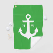Serviette De Golf Monogramme Ancre verte et blanche (En situation)