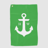 Serviette De Golf Monogramme Ancre verte et blanche (Devant)