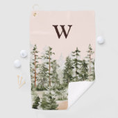Serviette De Golf Monogramme Aquarelle Forêt verte rustique (En situation)