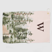 Serviette De Golf Monogramme Aquarelle Forêt verte rustique (Horizontal)