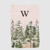 Serviette De Golf Monogramme Aquarelle Forêt verte rustique (Devant)