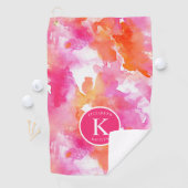 Serviette De Golf Monogramme Aquarelle Rose Orange Abstrait (En situation)