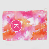 Serviette De Golf Monogramme Aquarelle Rose Orange Abstrait (Horizontal)