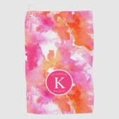 Serviette De Golf Monogramme Aquarelle Rose Orange Abstrait (Devant)