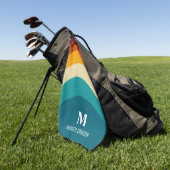 Serviette De Golf Monogramme arc-en-ciel Nom personnalisé Retro Suns (Vert)