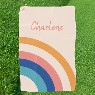 Serviette De Golf Monogramme arc-en-ciel rétro