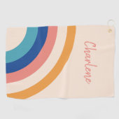 Serviette De Golf Monogramme arc-en-ciel rétro (Horizontal)