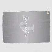 Serviette De Golf Monogramme blanc curé et gris | Couleurs modifiabl (Horizontal)