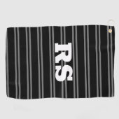 Serviette De Golf Monogramme blanc gras, lignes grises sur noir (Horizontal)