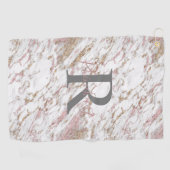 Serviette De Golf Monogramme blanc gris or rose marbre tendance (Horizontal)