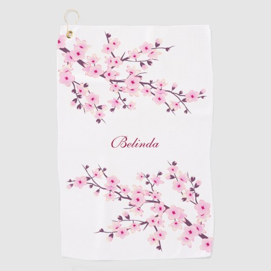 Serviette De Golf Monogramme blanc rose Fleurs de cerisiers (Devant)