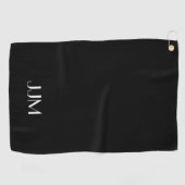 Serviette De Golf Monogramme blanc sur fond noir (Horizontal)