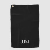 Serviette De Golf Monogramme blanc sur fond noir (Devant)