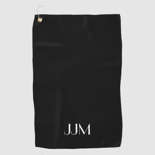 Serviette De Golf Monogramme blanc sur noir (Devant)
