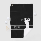 Serviette De Golf Monogramme blanc sur Noir Silhouette Golfer (En situation)
