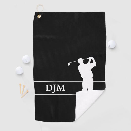 Serviette De Golf Monogramme blanc sur Noir Silhouette Golfer (En situation)