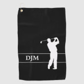 Serviette De Golf Monogramme blanc sur Noir Silhouette Golfer (Devant)