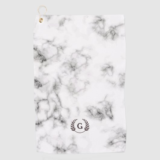 Serviette De Golf Monogramme Blé Laurel sur Marbre blanc (Devant)