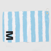 Serviette De Golf Monogramme bleu blanc rayures aquarelle (Horizontal)