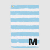 Serviette De Golf Monogramme bleu blanc rayures aquarelle (Devant)