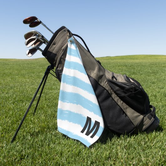 Serviette De Golf Monogramme bleu blanc rayures aquarelle (Vert)