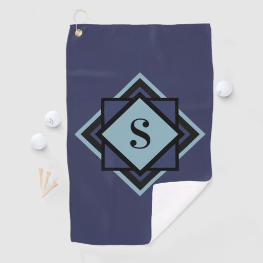 Serviette De Golf Monogramme Bleu bleu marine Diamant bleu (En situation)