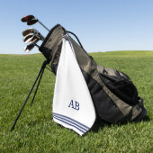 Serviette De Golf Monogramme bleu et trois bandes sur fond blanc (Vert)
