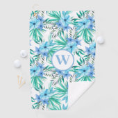 Serviette De Golf Monogramme Bleu Floral Tropical Botanique (En situation)