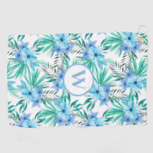 Serviette De Golf Monogramme Bleu Floral Tropical Botanique (Horizontal)