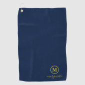 Serviette De Golf Monogramme bleu marine et or (Devant)