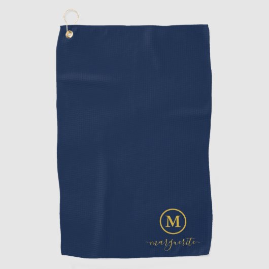 Serviette De Golf Monogramme bleu marine et or (Devant)