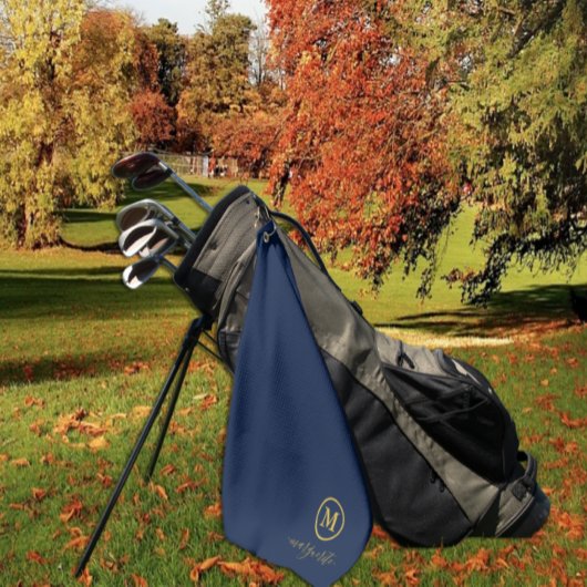 Serviette De Golf Monogramme bleu marine et or