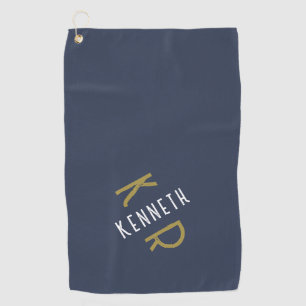 Serviette De Golf Monogramme Bleu Nuit Or Blanc Minimaliste Hommes