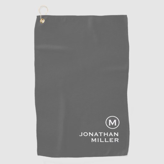 Serviette De Golf Monogramme classique gris minimal (Devant)