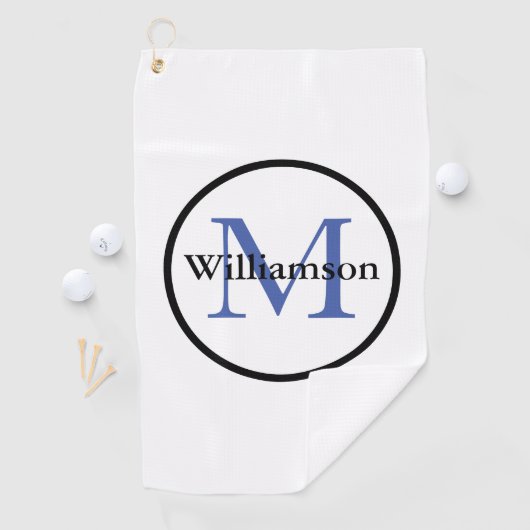 Serviette De Golf Monogramme classique Initial & Nom Bleu & Noir (En situation)