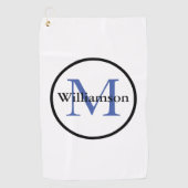 Serviette De Golf Monogramme classique Initial & Nom Bleu & Noir (Devant)