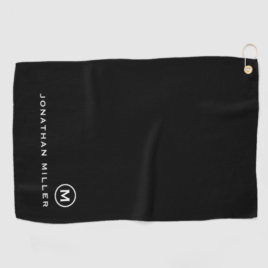 Serviette De Golf Monogramme classique noir minimal (Horizontal)