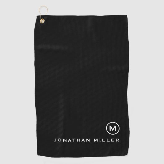 Serviette De Golf Monogramme classique noir minimal (Devant)