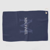 Serviette De Golf Monogramme classique personnalisé et nom Navy Blue (Horizontal)