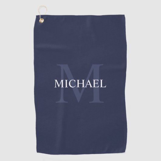 Serviette De Golf Monogramme classique personnalisé et nom Navy Blue (Devant)