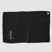 Serviette De Golf Monogramme classique personnalisé et nom noir (Horizontal)