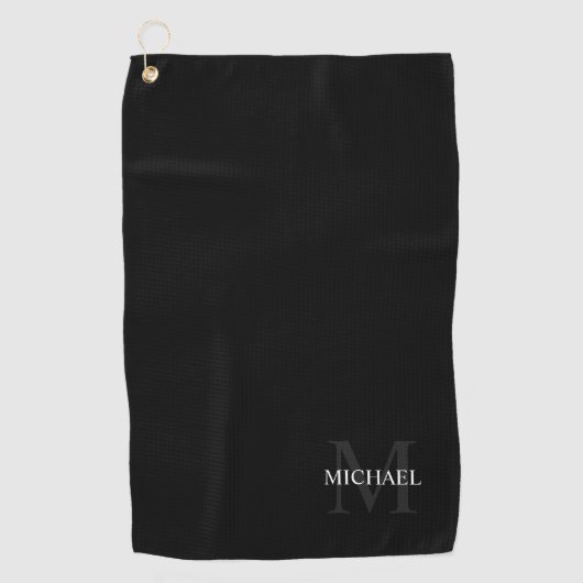 Serviette De Golf Monogramme classique personnalisé et nom noir (Devant)